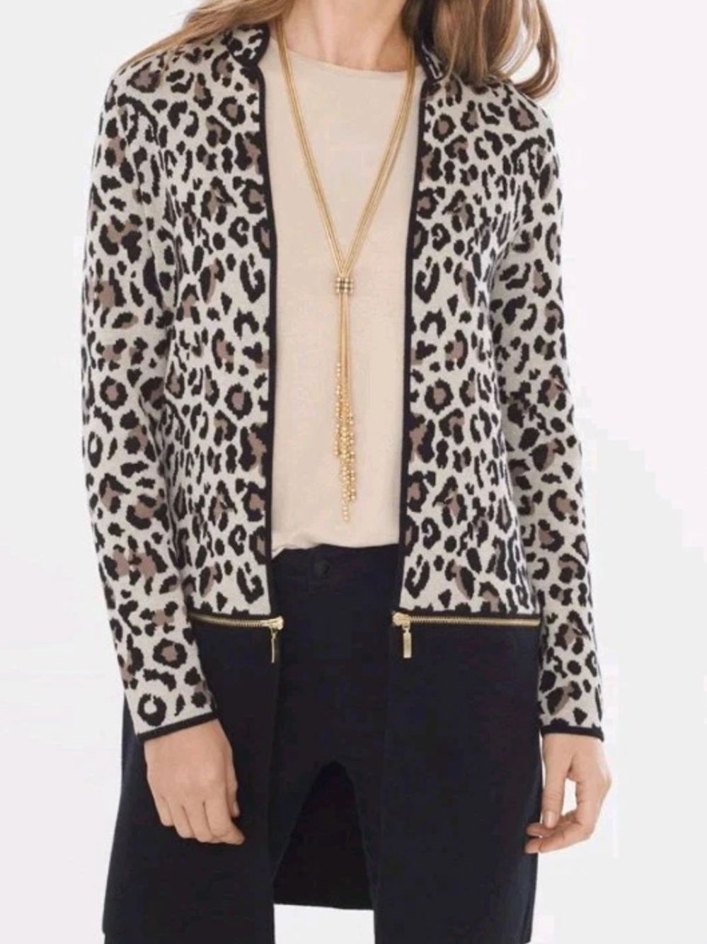 Chicos 2 Convertible Leopard Cardigan Large Zip Off Hem Long Or Short